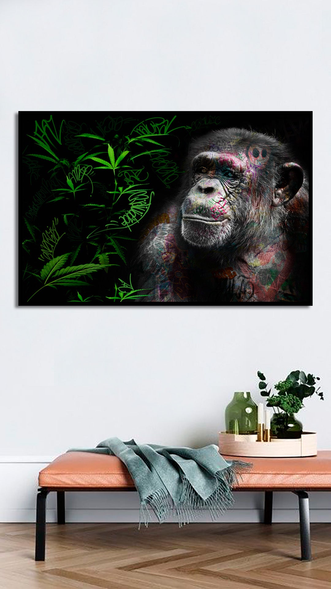 "Macaco Urbano" canvas Fine Art - Moldura Canaleta Preta